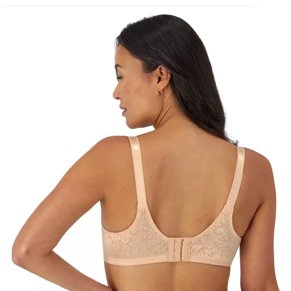 Bali 3372 Double Support Wireless Bra Floral Jacquard Beige 38C Non-Padded